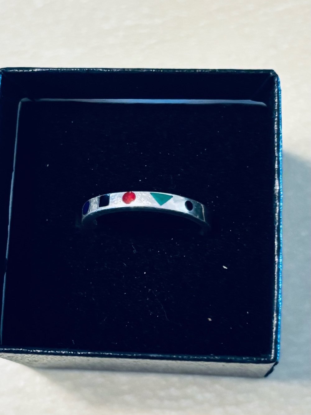 Sterling Silver Ring with Black and Red Accent Dots